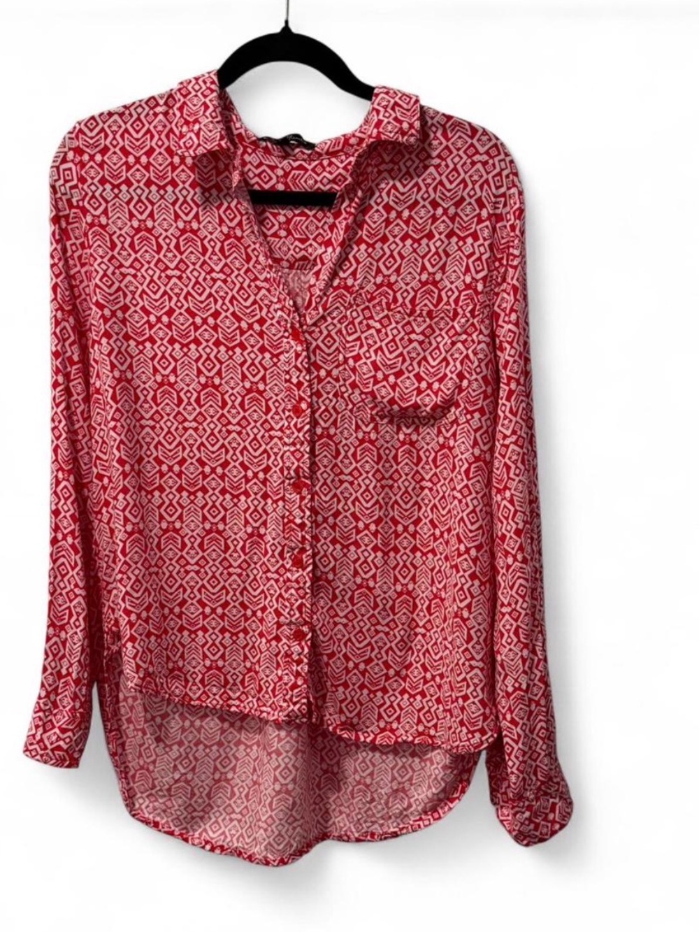 Velvet Heart Red Geometric Printed Button-Down Blouse